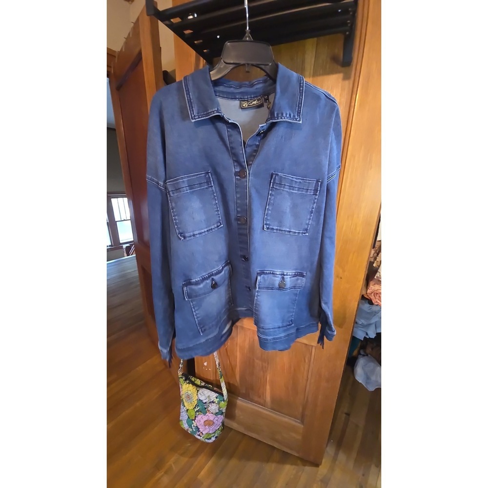 DG2 Denim Jacket Blue Fringe Western Boho Womens 2XL NEW
